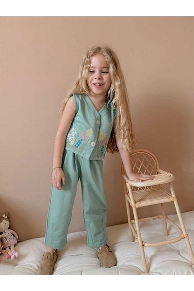 Kids Girl's Double Flower Vest Suit