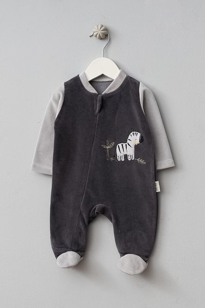 Bebitof Zebra Patterned Cotton Baby Velvet Jumpsuit