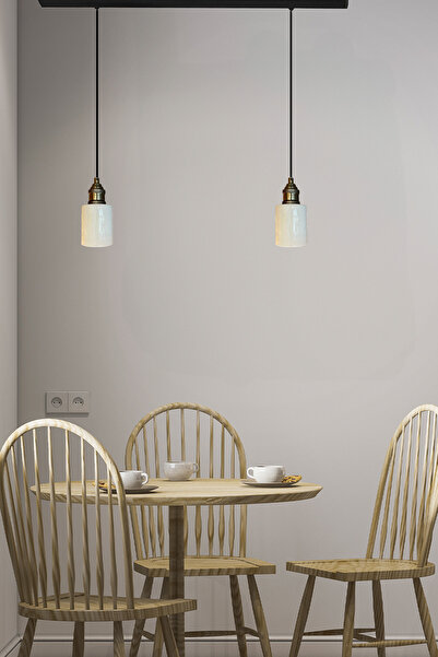 Bamyum Tiny Beyaz Cam İkili Avize Lale Başlık Retro Sarkıt Lamba Restoran Sal...