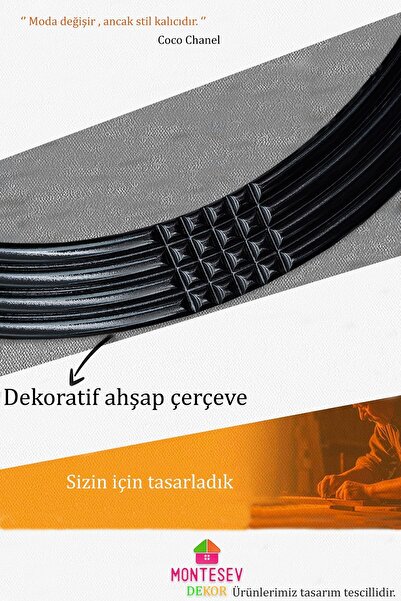 MONTESEV Led'li Işıklı Safir Ahşap Siyah Dekoratif Ayna Yuvarlak Ayna Işlemeli Duvar Aynası Tekli - 56 Cm