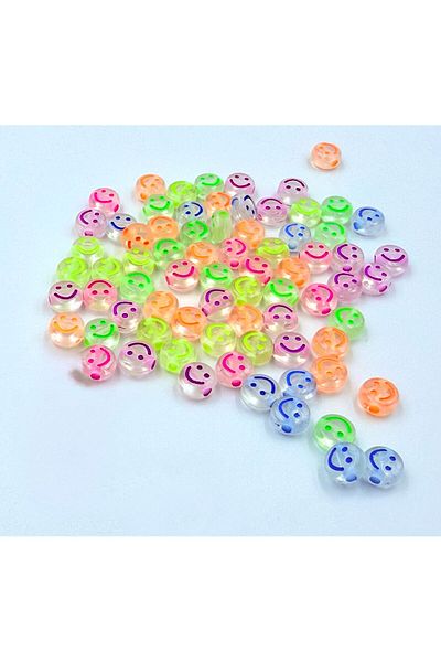yiğit aksesuar 100Pcs Flat Transparent Colorful Smiley Face 4X7 mm Jewelry Making Supplies
