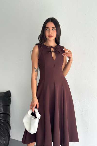 Neşeli Butik Women's Zero Sleeve Bow Detailed Lycra Dress Nbk4191
