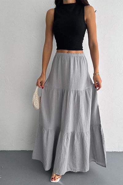 İstangül Butik Muslin Fabric Comfortable Maxi Length Skirt