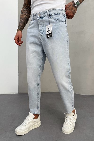 MADZEYMODA Ανδρικό τζιν παντελόνι μπλε τζιν - Washed Denim Boyfriend Fit KE-398