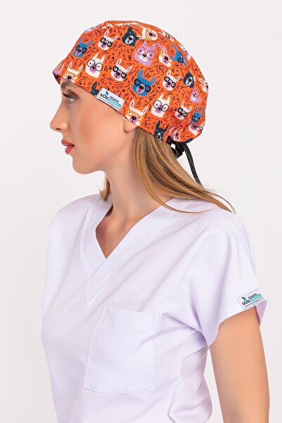 Nur Medikal Giyim Unisex Turuncu Tavşan Desenli Hemşire Doktor Hastane Aşçı Cerrahi Bone