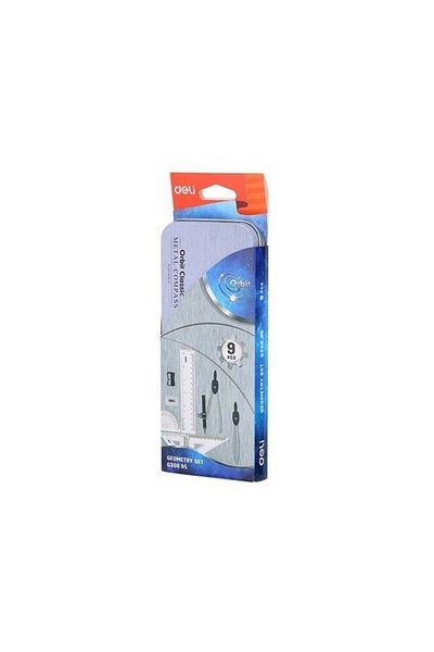 Deli Kit de geometrie cutie metalică cu 9 piese