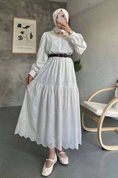 benguen Fusta Brode cu Perle - Alb Model 1395