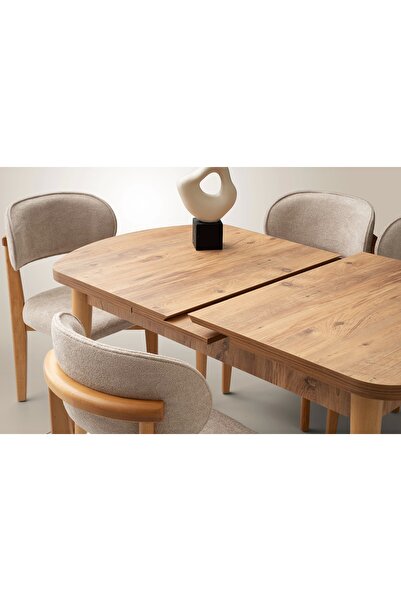 Evistro Ortadan Açılır Ahşap Yemek Masası Gizli Kaşıklık Bölmeli 80cm x 140cm BEYAZ