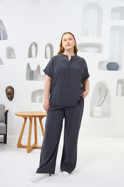 RMG Judge Collar Large Size Smoked Blouse