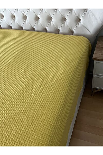 Zeren Home Saç Örgü Modelli Çift Kişilik Pamuklu Pike Hardal 220 x 220 cm