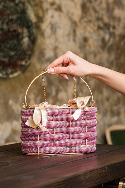 ROZA CANTA Geantă de seară pentru femei Fuchsia Stone cu mâner pentru agățat ...