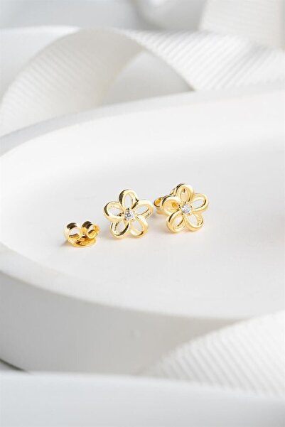 Silvano Jewelry 925 Ayar Gold Çiçek Gümüş Küpe