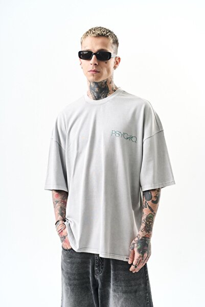 Respire Men's Psycho Printed Washed Oversize T-Shirt Washed Gray1