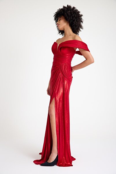 MAXXE 6019SIM TEK OMUZ SİMLİ LAME ELBİSE