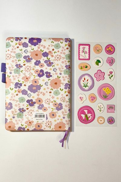 caps office 200 Sheets Floral Pattern Notebook & Embossed Letter Journal Laptop Scrapbook Tablet Sticker Set
