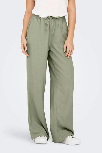 ONLY Women's Onlcaro Comfortable Form Linen Trousers 15291807   Khaki