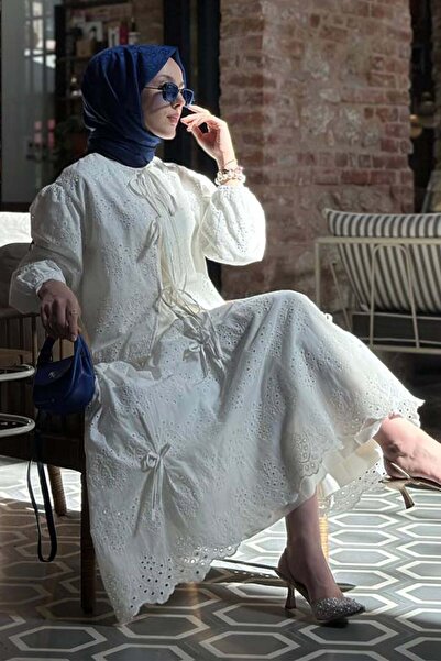 benguen Tie-Up Stone Detailed White Skirt Suit 3014