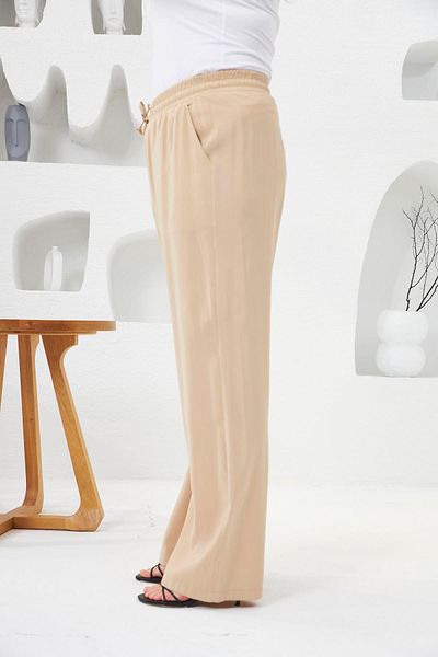 RMG Plus Size Elastic Waist Leg and Cream Trousers