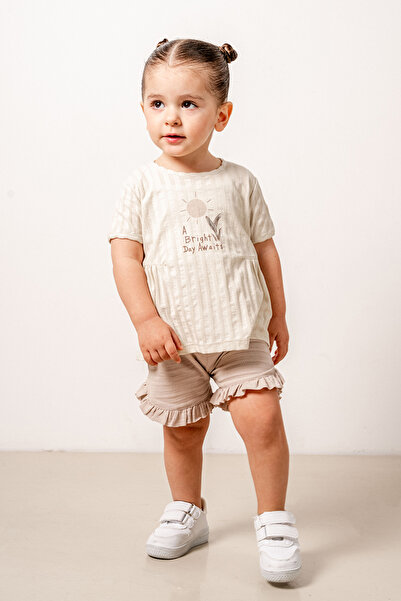 bombe طقم شورت قطني برقبة دائرية للأطفال الرضع مريح مكون من قطعتين، طقم علوي ...