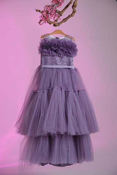 Pina Kids Girl's Evening Dress with Stone Embroidered Waist and Tulle Embellishment on the Chest Aby.2303