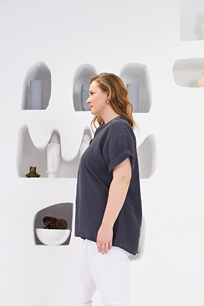 RMG Judge Collar Large Size Smoked Blouse