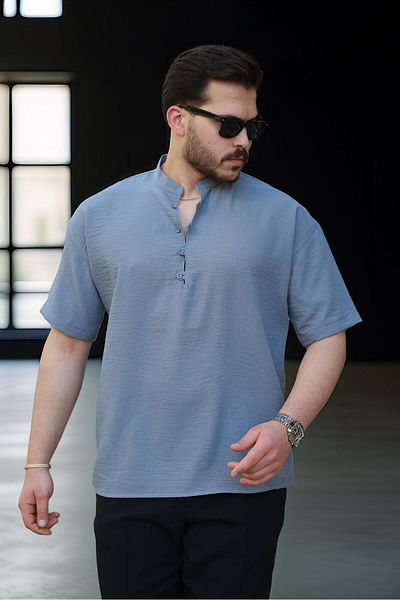 Valiberta Oversize Half Placket Bamboo Short Sleeve Shirt - Dark Gray
