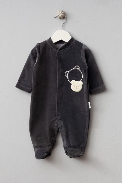 Bebitof Cute Brother Bears Patterned Cotton Baby Velvet Jumpsuit