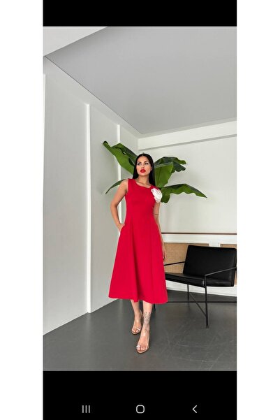 ALVWOMAN Midi Length Brooch Detailed Dress