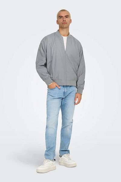 Only & Sons Men's Onsgavin Ribbed Seasonal Sports Bomber Jacket 22030757   Gray