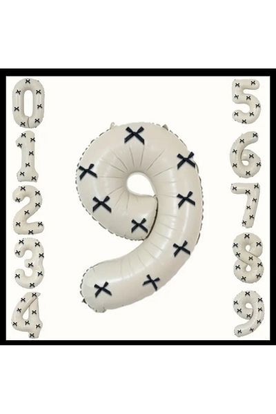 Çemrek Süs Parti Beige Number Foil Balloon with Black Bow 34 Inch 80 cm