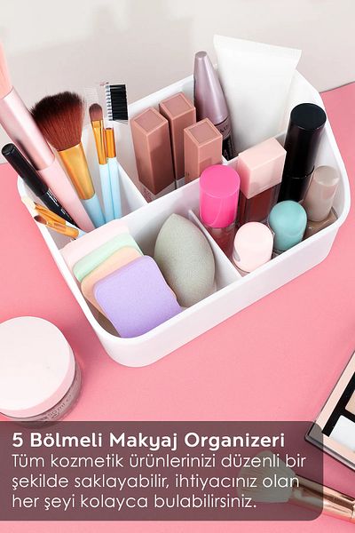 Meleni Home 5 Compartment Accessory Organizer - Desktop Makeup Cosmetic Jewelry Box Multi-Purpose Organizer