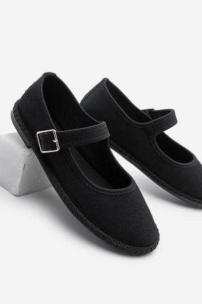 Marjin Schwarze Leinen-Ballerinas für Damen Mirces