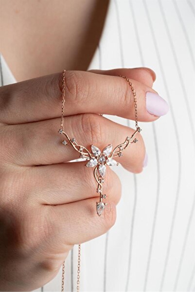 Silvano Jewelry 925 Ayar Lotus Çiçeği Sarmaşık Gümüş Kolye