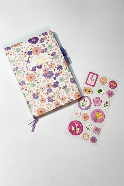 caps office 200 Sheets Floral Pattern Notebook & Embossed Letter Journal Laptop Scrapbook Tablet Sticker Set