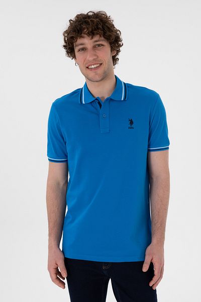 U.S. Polo Assn. Tricou de bază pentru bărbați, cu gât polo, albastru cobalt VR077