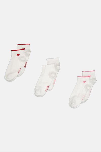 XOXO Women 3 Pairs Brand Logo Quarter Socks, White