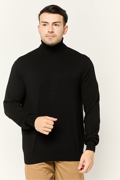 Perry Ellis Men Turtle Neck Plain Sweaters, Black