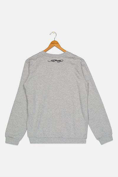 Ed Hardy Kids Boy Embroidered Long Sleeve Sweatshirt, Heather Grey