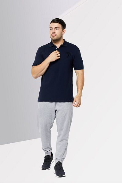 Lamborghini Men Regular Fit Brand Logo Short Sleeves Polo Shirt, Navy