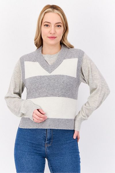 Esprit Women Yarn Dye Pattern Knitted Vest, Multicolor