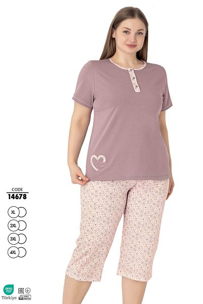 Cotpark Women's Large Size Lycra Cotton Fabric Short Sleeve Tights Capri Suit 14678