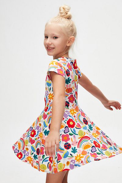 LOVETTI Patterned Short Sleeve Girl's Dress - Little Friends