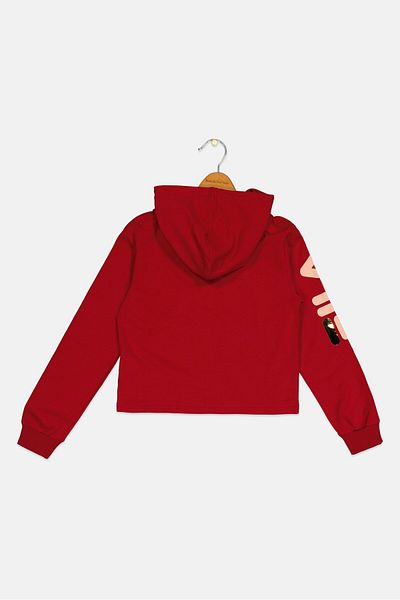 FILA Kids Girl Sportswear Fit Long Sleeves Hooded Sweatshirts, Dark Red