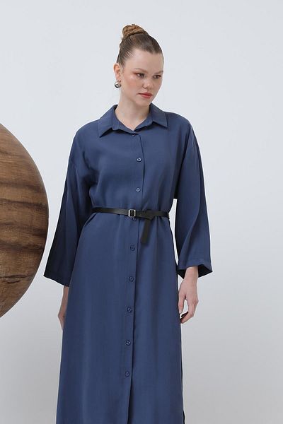 Loreen Women's Long Belt Detailed Shirt Dress - 20629Elb - Indigo