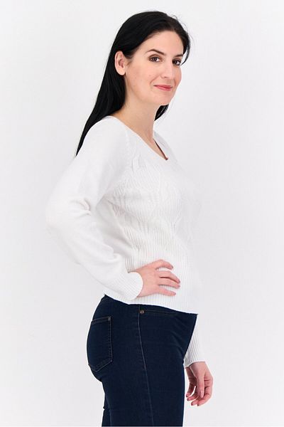 No Comment Women Crew Neck Cable Knit Sweater, White