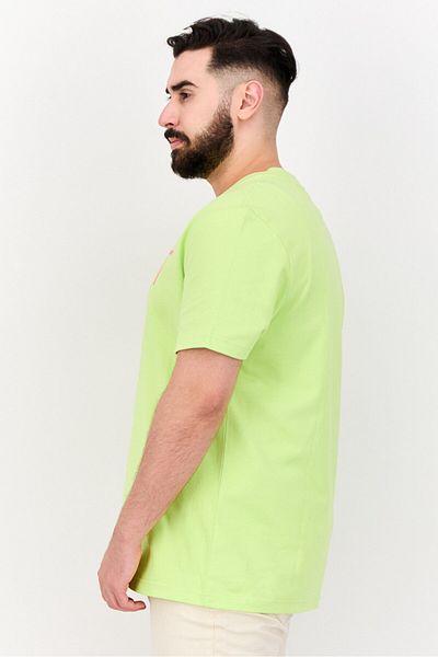 Esprit Men Ribbed Collar Short Sleeve Brand Logo T-shirt, Lime