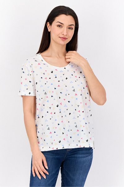Esprit Women Scoop Neck Allover Print T-shirt, White