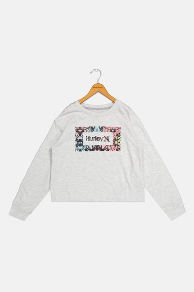 Hurley Kids Girl Sportswear Fit Brand Logo Training Sweatshirts, Grey Combo