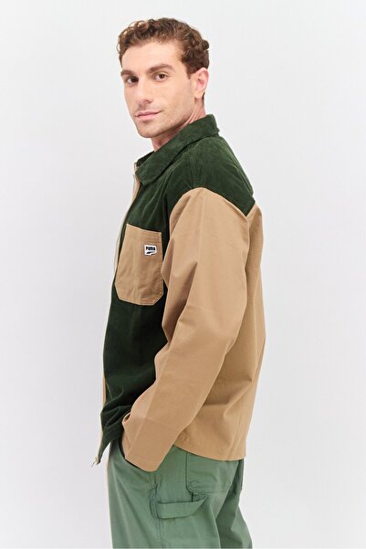 Puma Men Relaxed Fit Long Sleeves Outdoor Shirts, Khaki/ Dark Olive