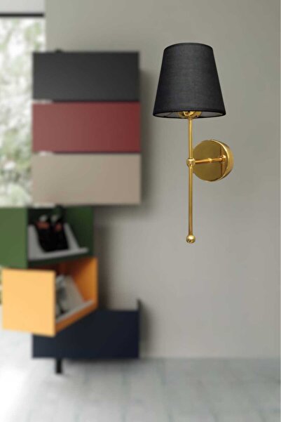 BSA LIGHTING (2 ADET)PİLLİ PARS GOLD KAPLAMALI APLİK(SİYAH ABAJURLU) İKİLİ SATIŞ